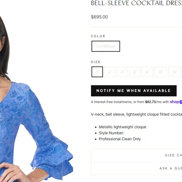 Blue Theia Couture Bell Sleeve Cocktail Dress - Picture 8 of 8